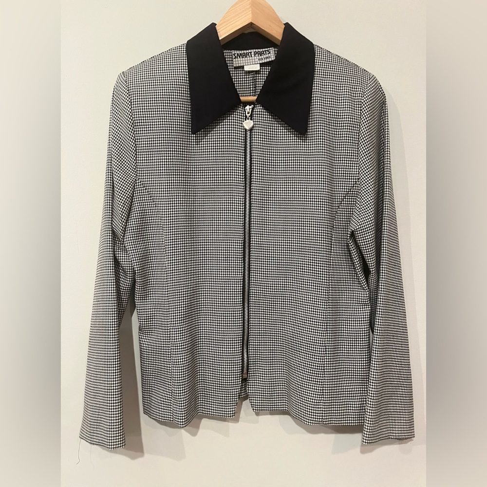 90s VTG Smart Parts Black and White Houndstooth Zip-Up Jacket  Size M